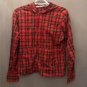 Tommy Hilfiger Red and Black Plaid Hoodie
